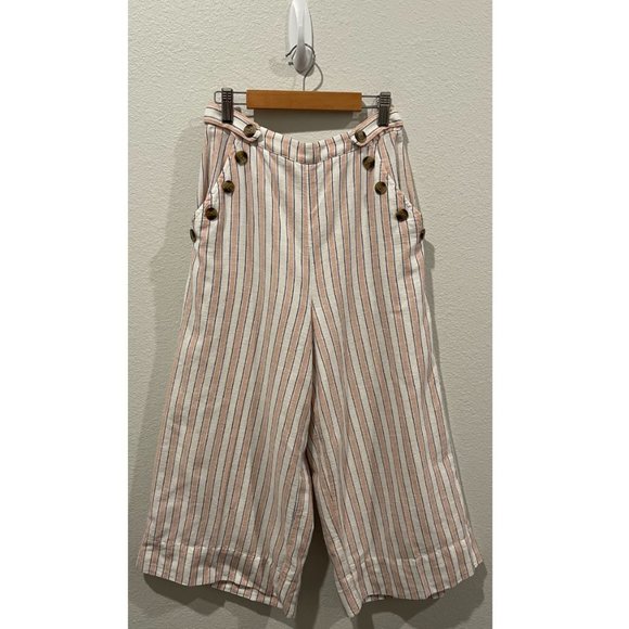 AMERICAN EAGLE Linen Striped Wide Leg High Rise Pants - Picture 1 of 4